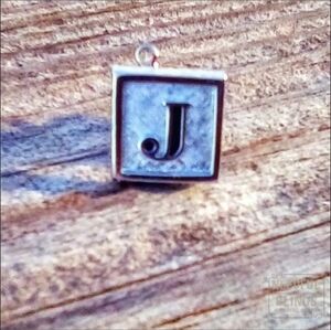 Vintage "J" Initial Charm • Silver-Tone Square Monogram